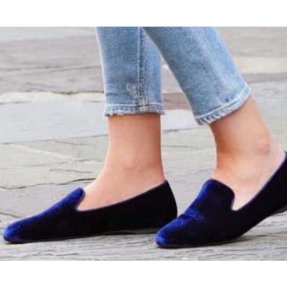 Birdies The Starling Blue Velvet Flats Loafers •9.5• Ballet Slip On Shoes - Picture 1 of 7